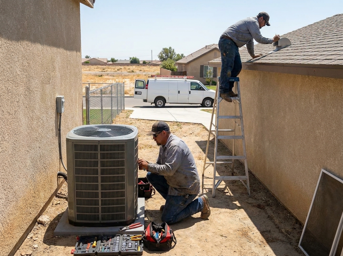 HVAC services work by HVAC Plumbing Construction in Bakersfield, California